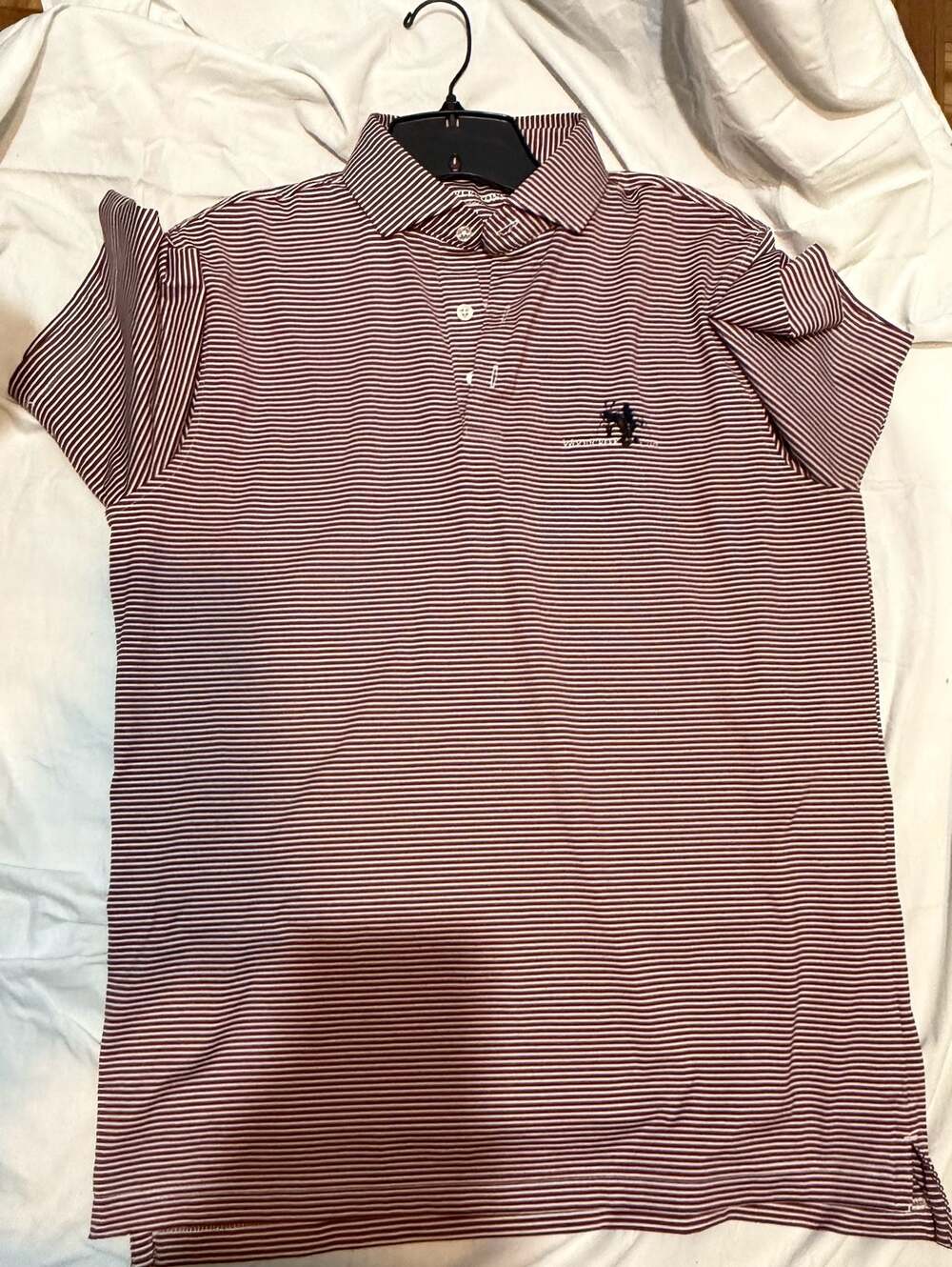 Harlestons Tailored Fit Performance Polo Shirt, Striped Maroon and White